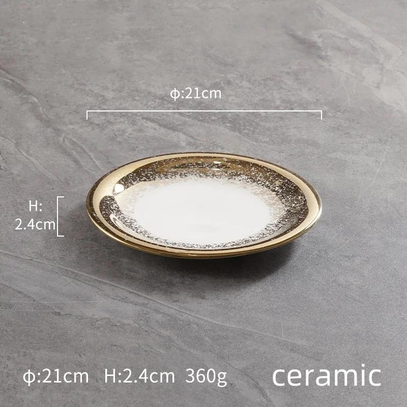 

ceramic high-end golden gold round ceramic tray Piring ASalad Steak Mewah Keramik Makanan Barat Eropa Piring Steak dinner plate