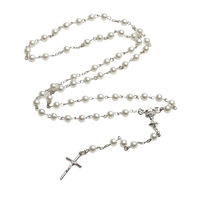 Rosary Beads Crosses Necklace Catholic Rosary Necklace with Crucifix Chalice First Communion Christian Gift 1