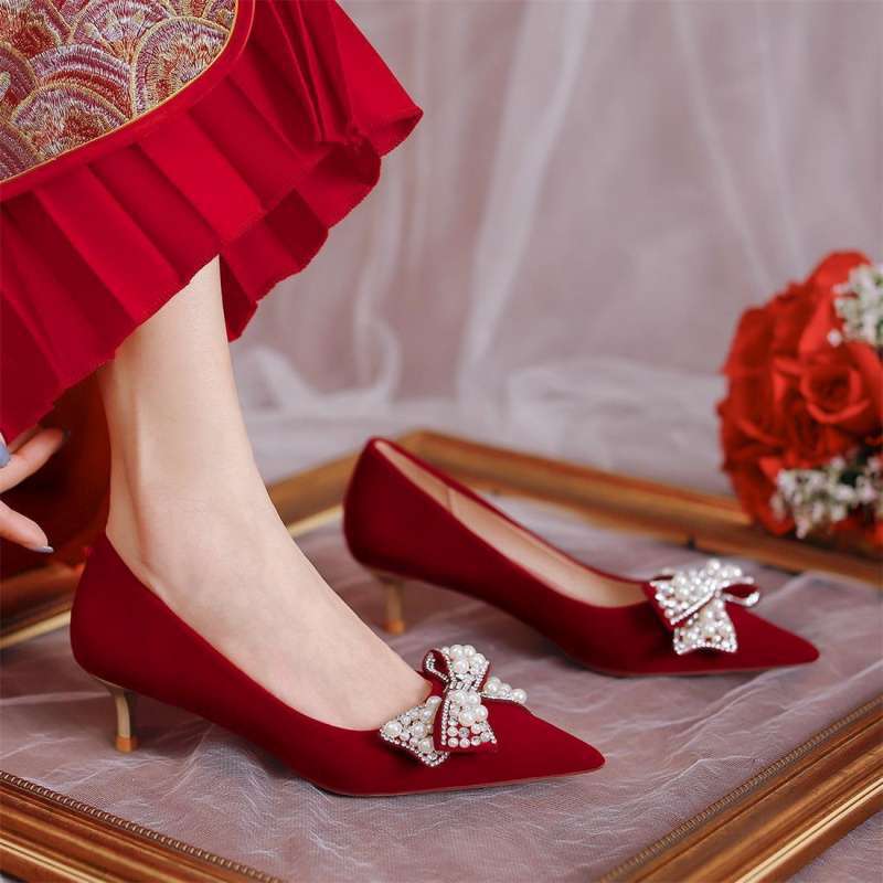 High heels women's thin heels Xiuhe wedding shoes women's 2025 spring and autumn new bridal red shoes Chinese wedding toast wedding