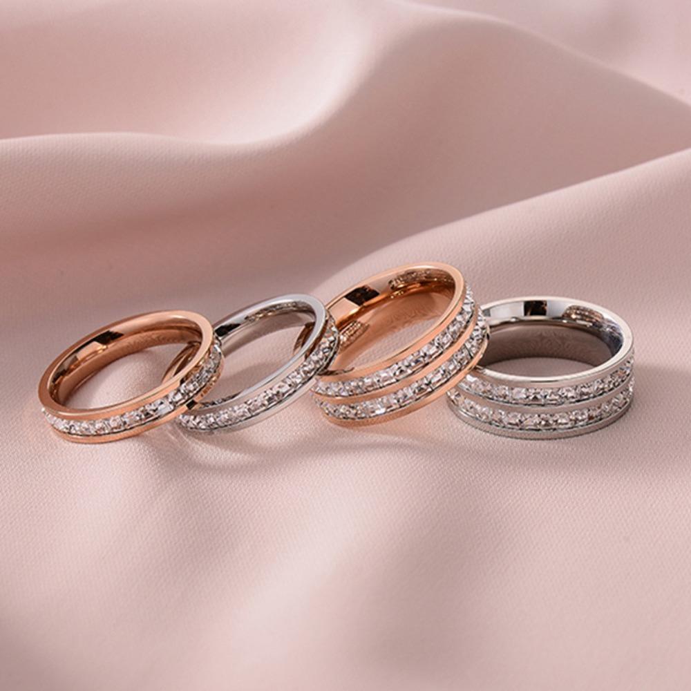 Titanium Steel Single Double Row Full Diamond Stainless Steel Couple Rings Personality Starry Sky Ring