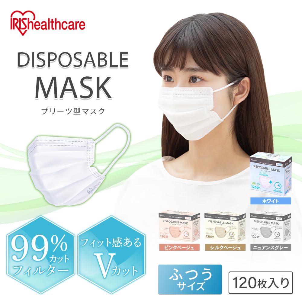 IRIS OHYAMA Disposable Nonwoven 120 Count Masks, Regular,