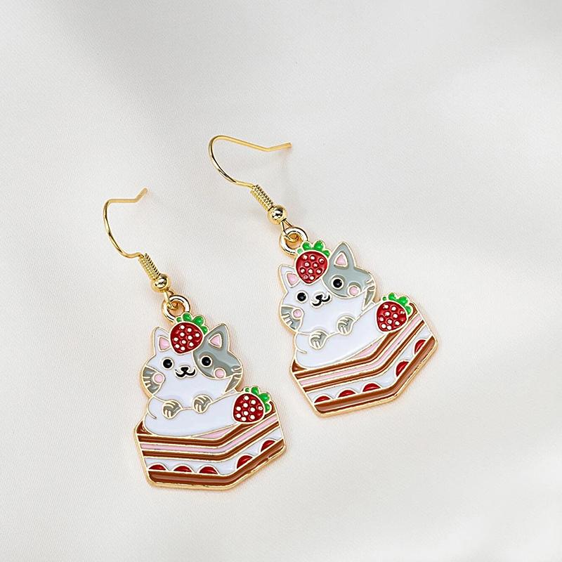 Trendy Cute Animal Drop Dangle Earrings For Women Girls Cat Rabbit Koi Dragon Colorful Enamel Golor Color Earrings Pendientes