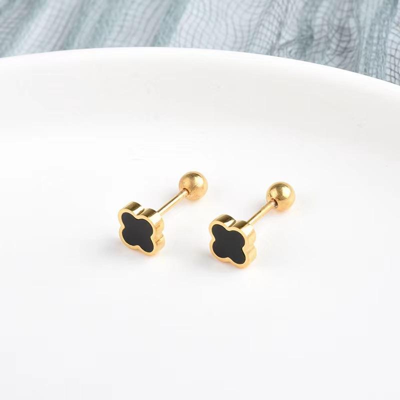 Neue Mini Lucky Clover Ohr Knochen Nagel Titan Stahl Ohrringe Gewinde Schraube Schnalle Einfache Hundert Temperament Damen Ohrringe