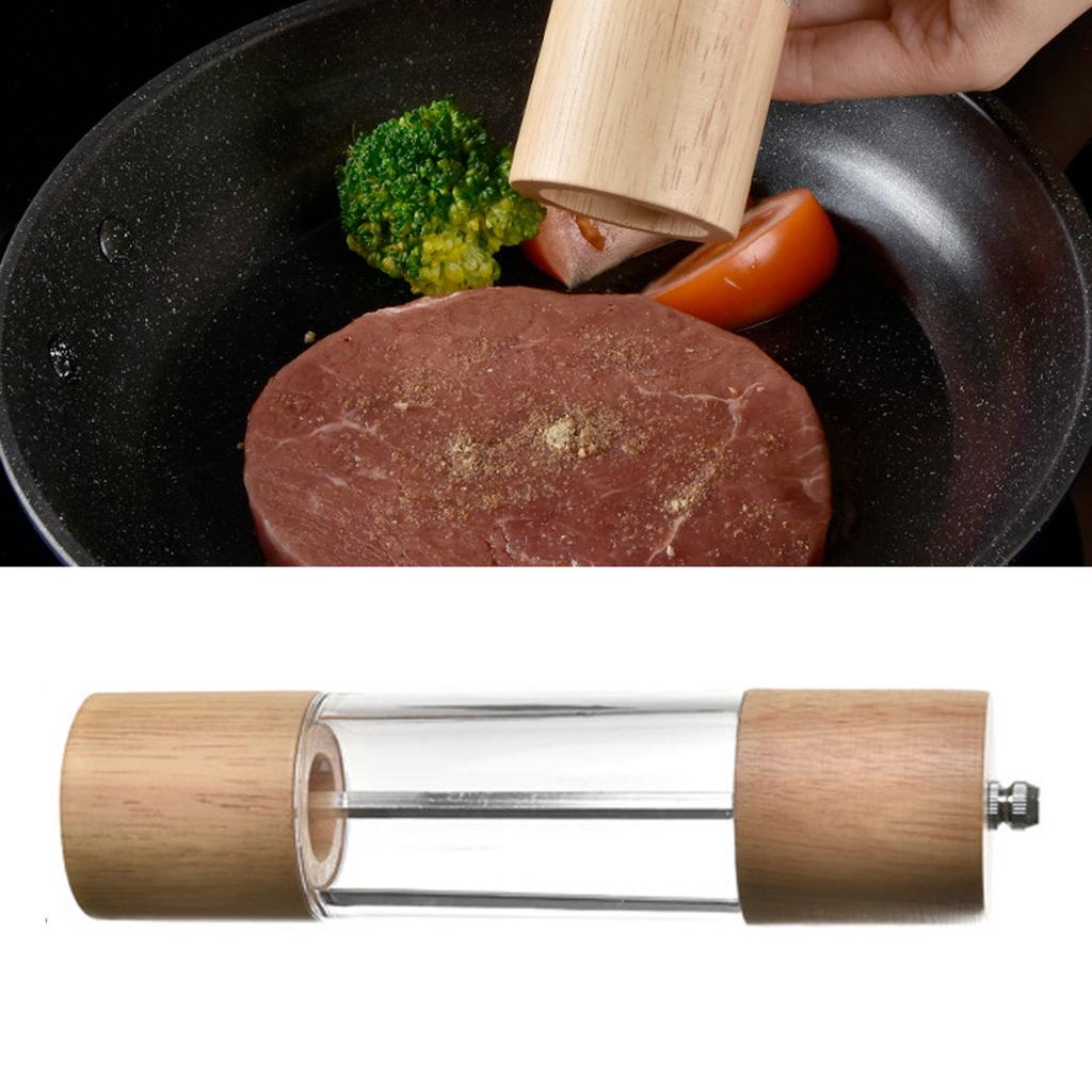 Manual Pepper Grinder Multifunctional Efficient Grinding Oak   Acrylic Pepper Mills Shakers