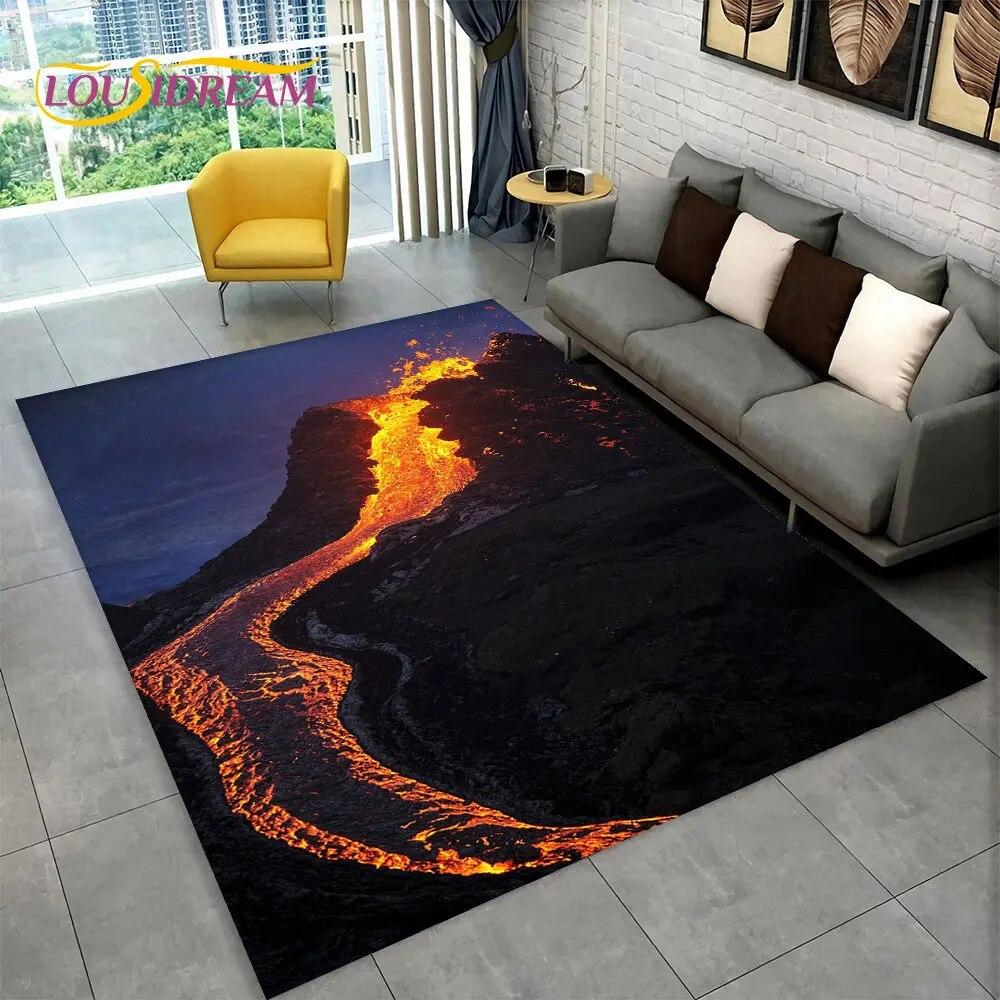 3D Volcano Lava Magma Area Rug Large,Carpet Rug for Living Room Bedroom Sofa Doormat Decoration,Kid Play Non-slip Floor Mat Gift