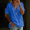 New Women's Shirt Top V-Neck Solid Color Casual Comfortable Button Cotton and Linen Shirt