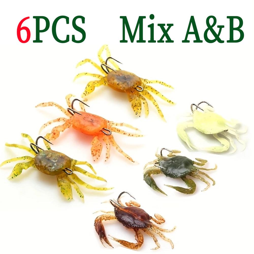 

3шт/6шт реалистичная 3D мягкая рыболовная приманка в виде краба - наживка без водорослей для соленой/пресной воды для окуня, групера, щуки - медленно тонущая, шустрая