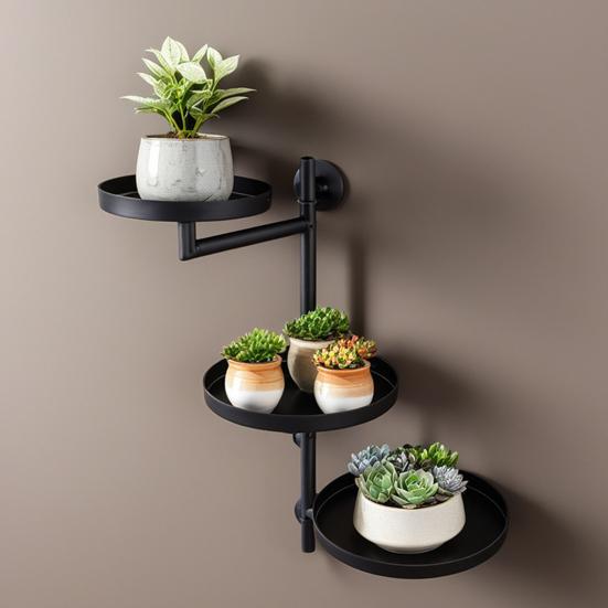 Rotating Window Plant Shelf Metal 3-Tier Floating Plant Display Stand Wall Mount Potted Plant Holder for Indoor Outdoor Home Office Bedroom Decor