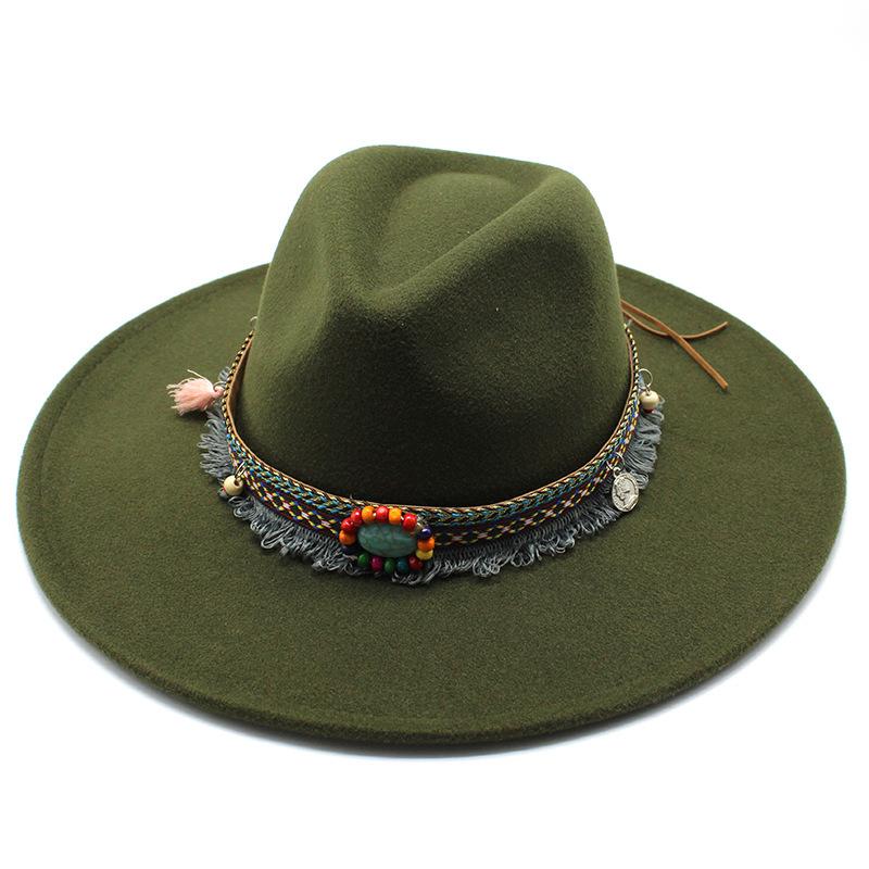 Ethnic Style Woolen Big-Brimmed Jazz Top Hat For Men And Women 9.5Cm Big-Edged Jazz Hat Church Hat