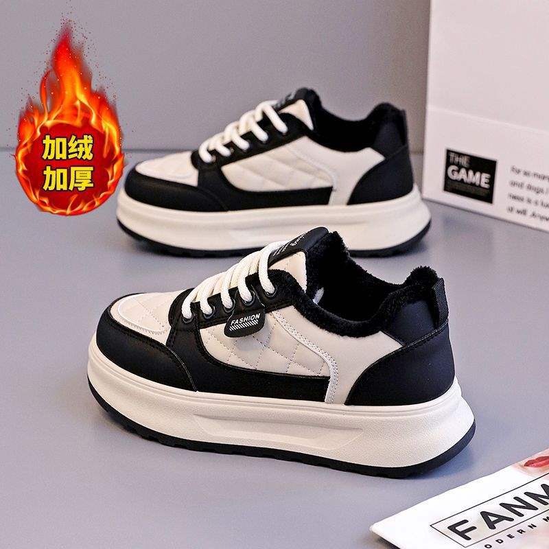 

Флисовые утепленные хлопковые туфли 2025 новые зимние теплые женские туфли модный тренд универсальные повседневные туфли кеды белые туфли 40