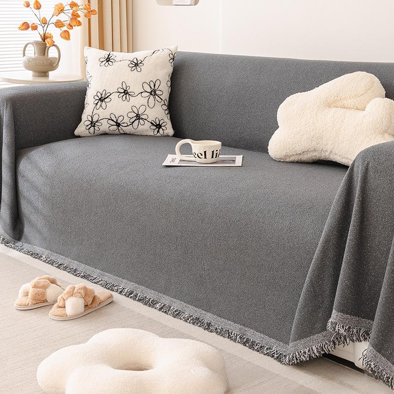 Anti-Scratching Chenille Sofa Towel Modern Minimalist Full Covered Non-Slip Cloth Four Seasons Universal Pure Color Cover Cover