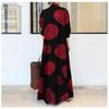 Plus Size Loose Printed Turn Down Collar Long Sleeve Casual Long Shirt Dress For Women