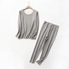 TRTRO Innerwear Long Inner and Long Round Thermal and Cold Weather Size Women's Set, Sleeves, Shirt, Pants, Neck, Innerwear, Warm, Soft, (Gray, 3XL)