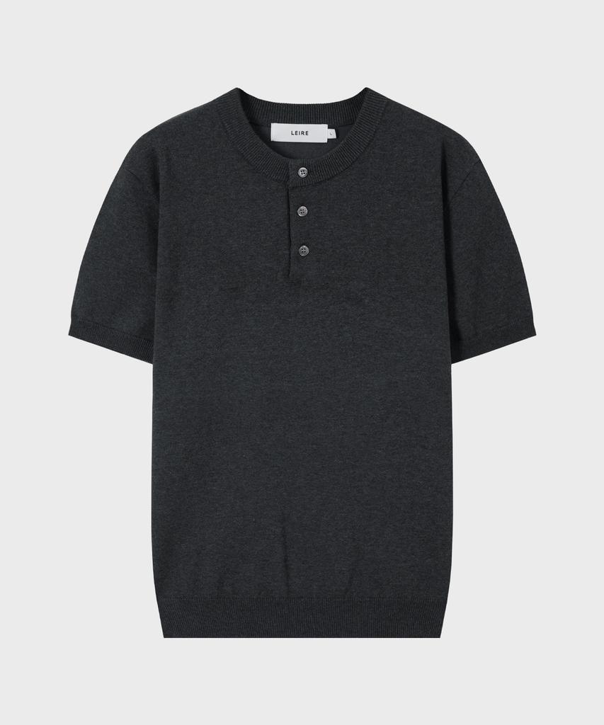 LEIRE Muscle Fit Henley Neck Short Sleeve Knit [Charcoal]