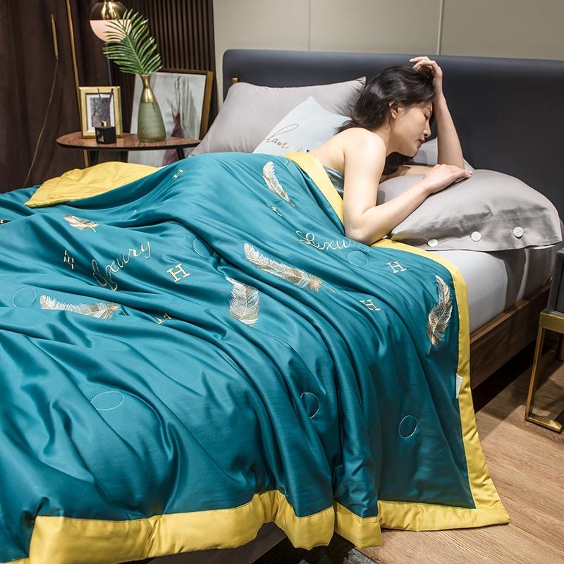 Summer Ice Silk Quilt Thin Section Air Conditioning Blanket Single Double Queen Size Bedding Set With Pillowcase