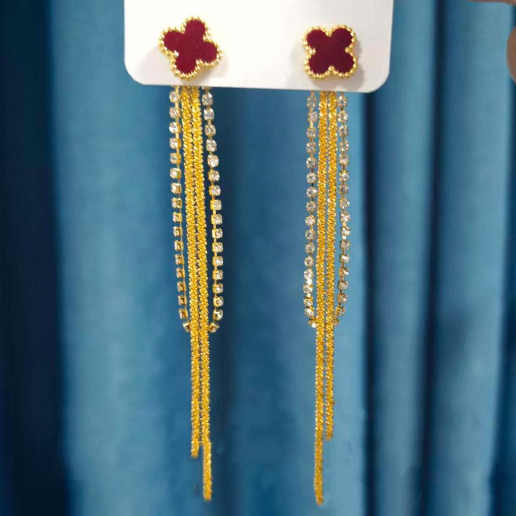 Cercei Ancola Roșu Argintiu Geometrici cu Picătură de Ulei - Modă Retro Manșete de Urechi High-End pentru Femei