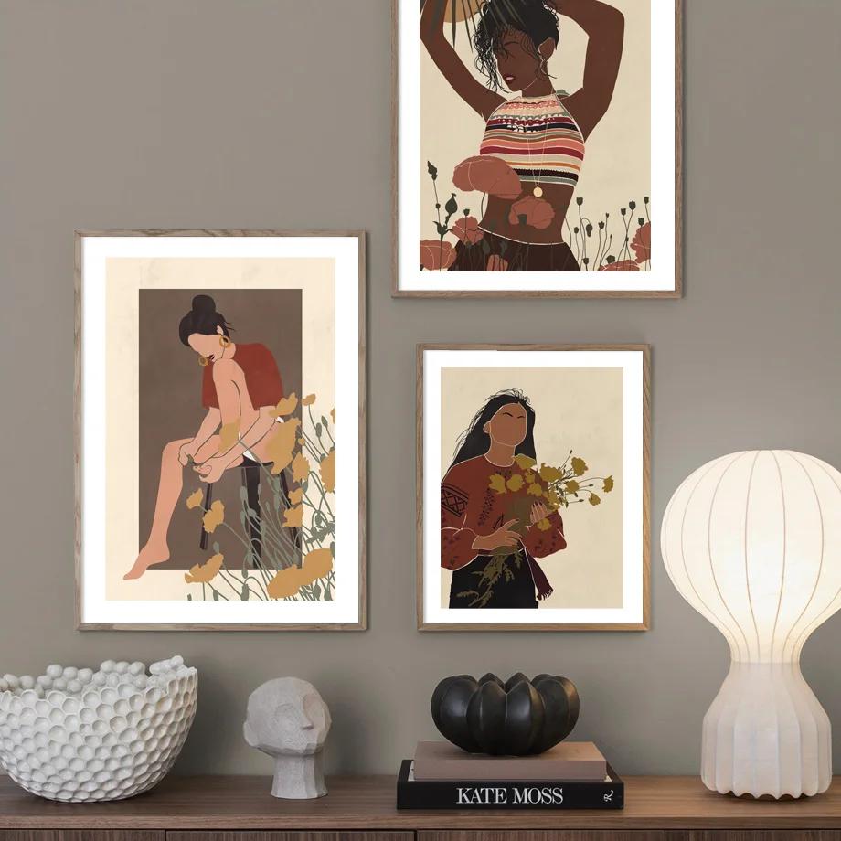 Abstract Black Girl Beach Palm Vacation Wall Art Canvas Painting Nordic Posters And Prints Wall Pictures For Living Room Decor