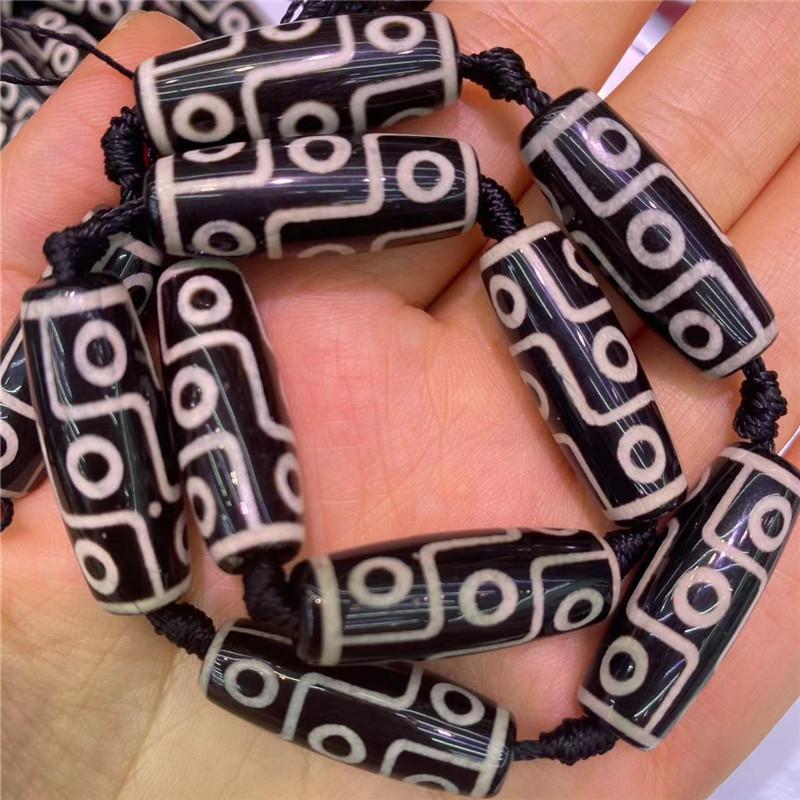 Nine-Eye Dzi Beads Natural Black Agate Tibetan Dzi Beads Jewelry Necklace With Beads Bodhi Top Beads Waist Beads Sun Moon Star