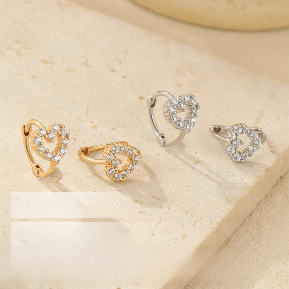 Shiny Heart Stud Earrings Sparkling Ear Buckle Luxury Rhinestone Hoop Earrings Female