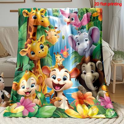 1pc Colorful Outdoor Portable Blanket with Jungle Animal Motifs - Lightweight Home Goods Bed Blanket, Suitable for Travel And Camping, Living Room, Of