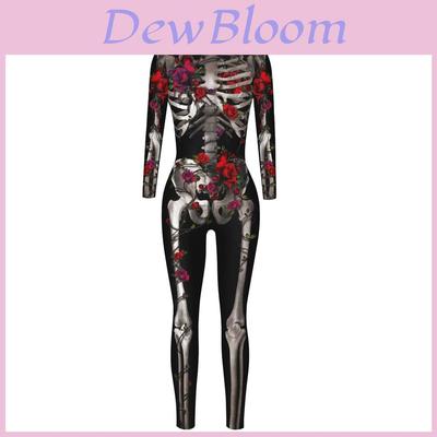 Goth Skull Cosplay Jumpsuit With Digital Print For Adults Halloween Costume