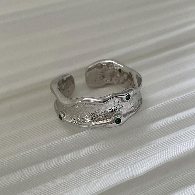 Silver Modern S925 Dual Layer Geometric Ring With Adjustable Size And Colorful Agate Stones For Stylish Accessories Womens