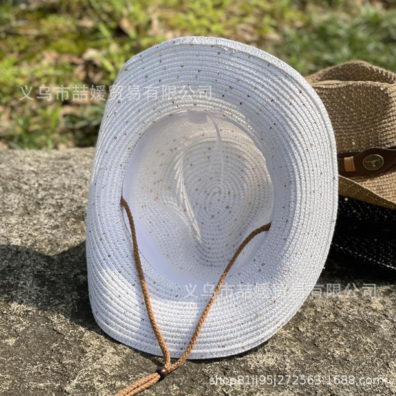 Western Europe, America, cowboy hats, men's and women's spring and summer outdoor travel, sunscreen, sunshade belt, cow head sequined straw hat