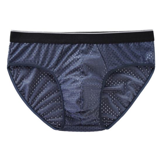 Men Panties Breathable Mesh Elastic Mid Waist Color Block No Trace Inside Wearing Large Size Ice Silk Sexy Male Underwear Briefs for Daily Life