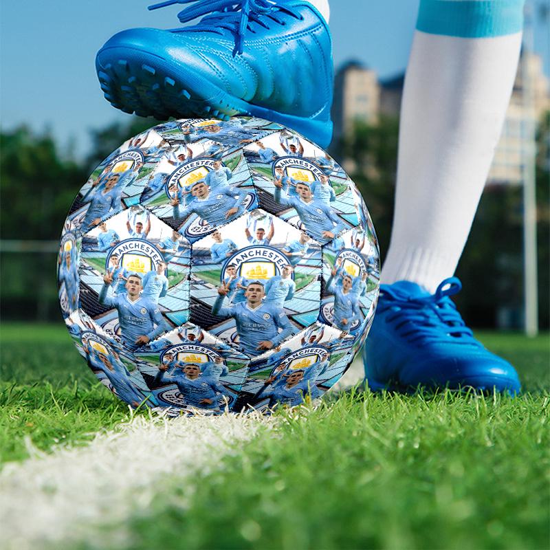 Football Team City FC Print Size 5 Soccer Ball, PU Wear Resistant Football for Match Training and Daily Practice, Birthday Gift for Soccer Fans