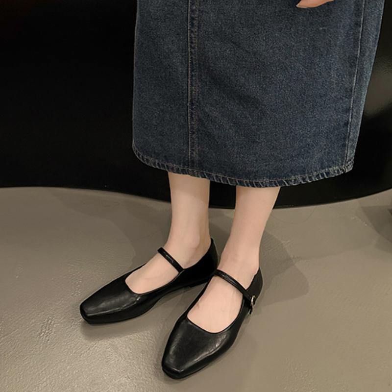 Léto Novinka Značka Ženy Ploché Móda Čtvercová špička Mělká Boty Mary Jane Měkké Ležérní Baletní boty Boty se zapínáním
