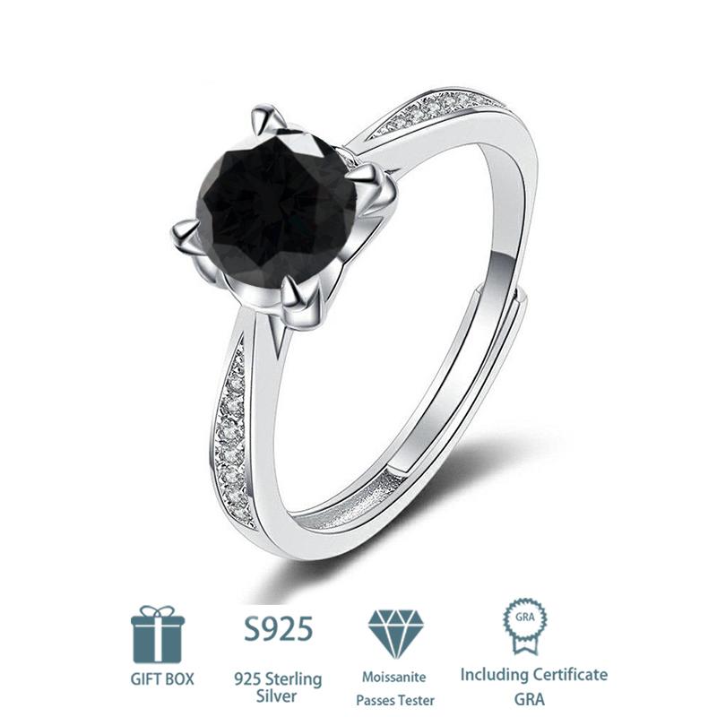 

Танцизное классическое кольцо из стерлингового серебра 925 пробы с муассанитом для женских ювелирных изделий, подарки для свадебной вечеринки adjustable чёрный