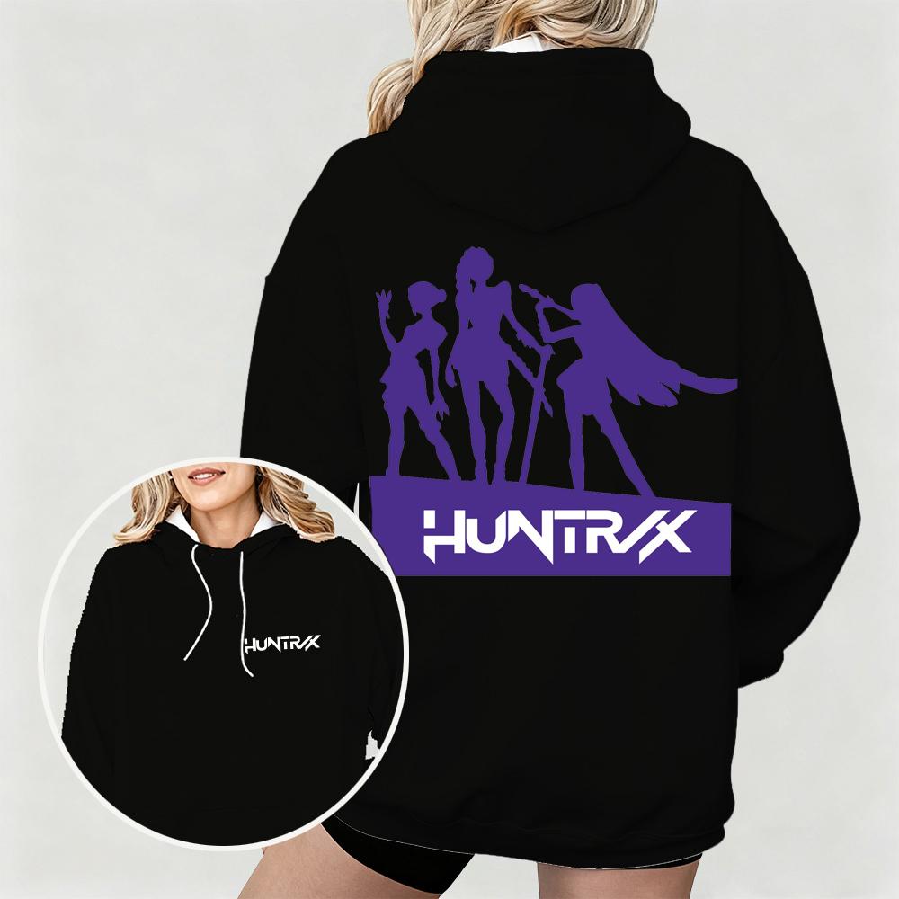 Women's KPop Demon Hunters Hoodie with HUNTRX Group Silhouette Prints Cozy for Autumn Winter Casual Outfits for Fan Collection