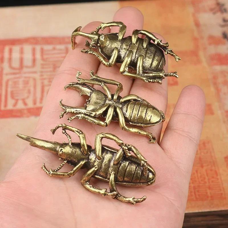 Solid Brass Beetle Ornaments Creative Unicorn Fairy Simulation Copper Insect Tea Pets Hand-played House Table Gift