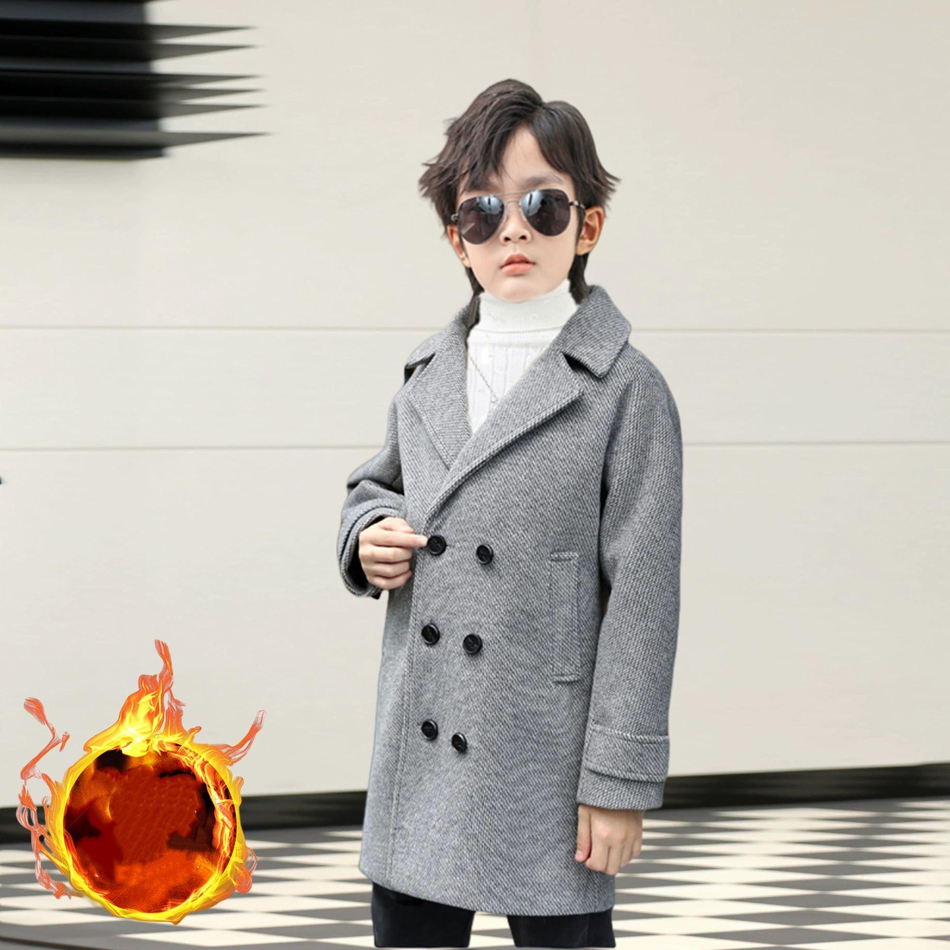 

Пальто для девочек шерстяное куртка верхняя одежда утолщенное плюс бархат зимнее осеннее хлопковое детская одежда 100 серый