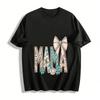 Western Turquoise Embellished MAMA Graphic Casual Top Pure Cotton T-shirt