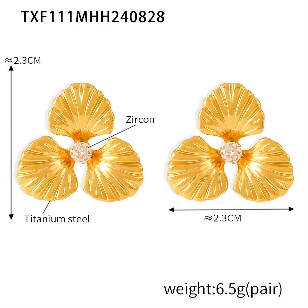 Pearl Flower 18K Gold Adjustable Titanium Steel Ring & Fashion Earrings Set