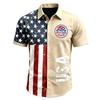 Men Short Sleeve Button Down Casual Collared Shirt with United States Letter Print and Flag Pattern for Spring Summer Wear