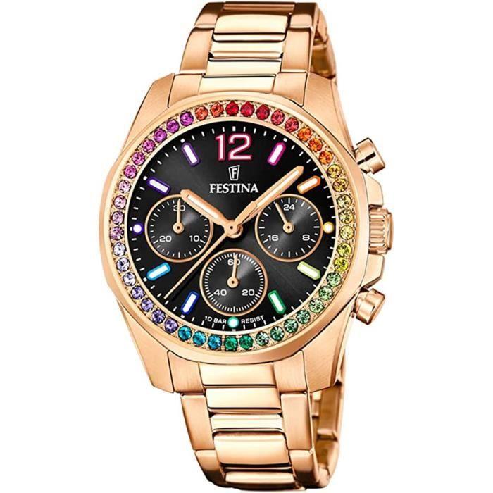 Montre - FESTINA - Boyfriend Rainbow F20639/3 - Quartz - Femme - Noir - Or rose
