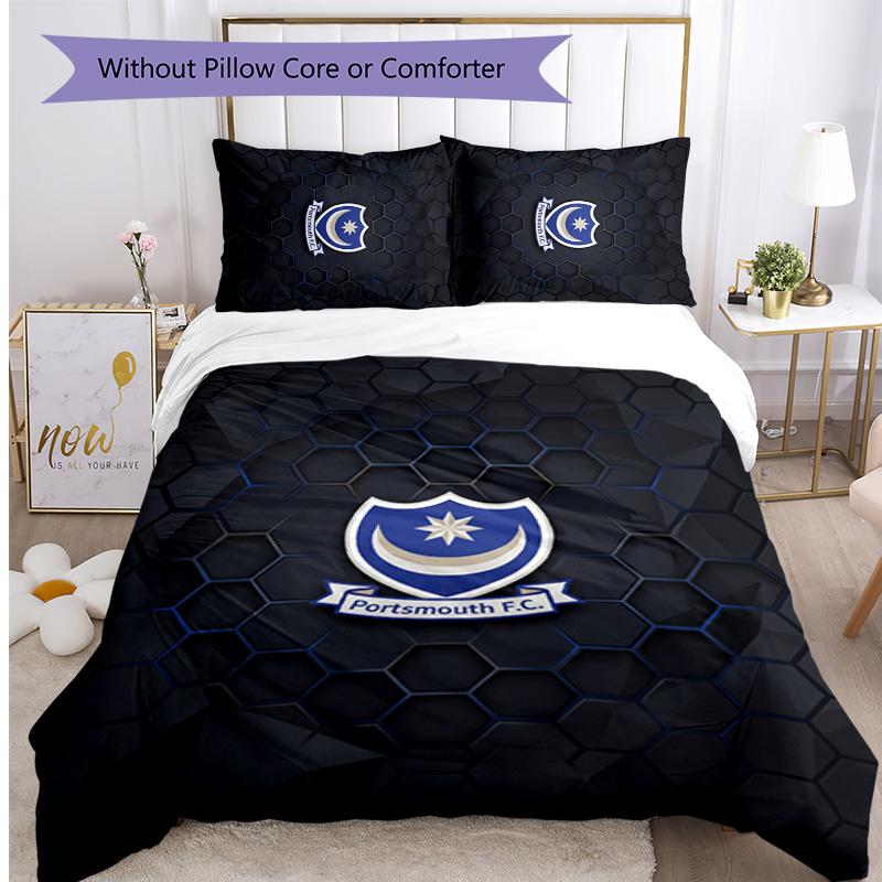 Portsmouth FC Printed 3PCS Bedding Set Breathable Duvet Cover with Pillowcases Decorative Bed Linen for Bedroom Home