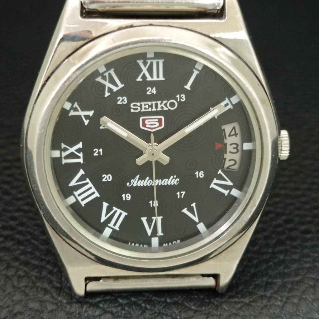VINTAGE SEIKO 5 AUTOMATIC 7005A JAPAN MENS BLACK COLOR DIAL WATCH A708505-1