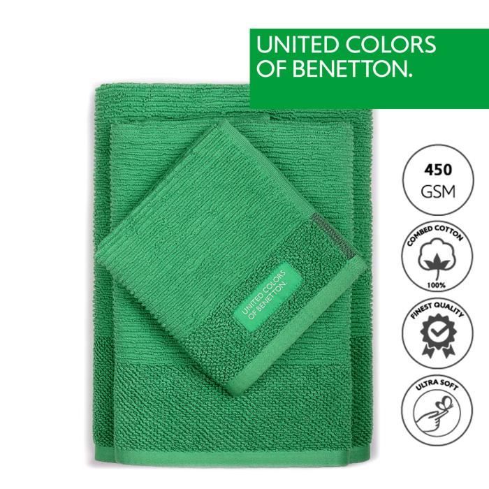 Serviettes de toilette - CASA BENETTON - Lot de 3 pièces - 100% coton - 450 g/m2 - Vert