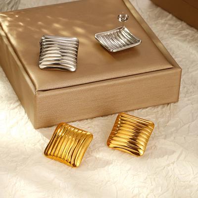 Premium Trend Quadratische Gestreifte Edelstahl Ohrringe frauen Licht Luxus Temperament 18K Ohrringe