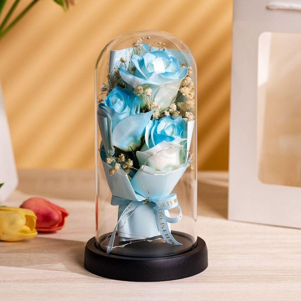 Romantic Artificial Rose Light Luminous LED Eternal Flower Rose Acrylic Cover Ornament  Home Decor