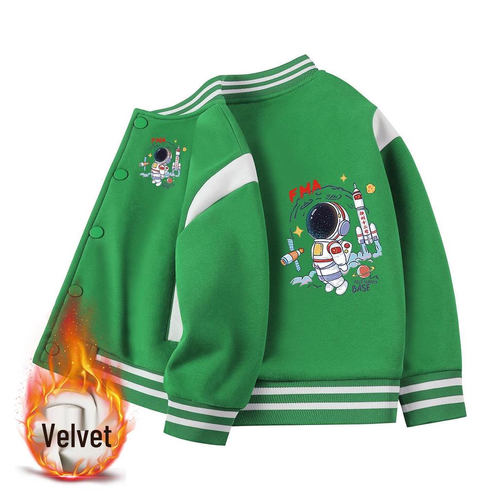 Boys' Seasonal Baseball Jacket 2026: Velvet Lined, Thick, Casual Top for Kids