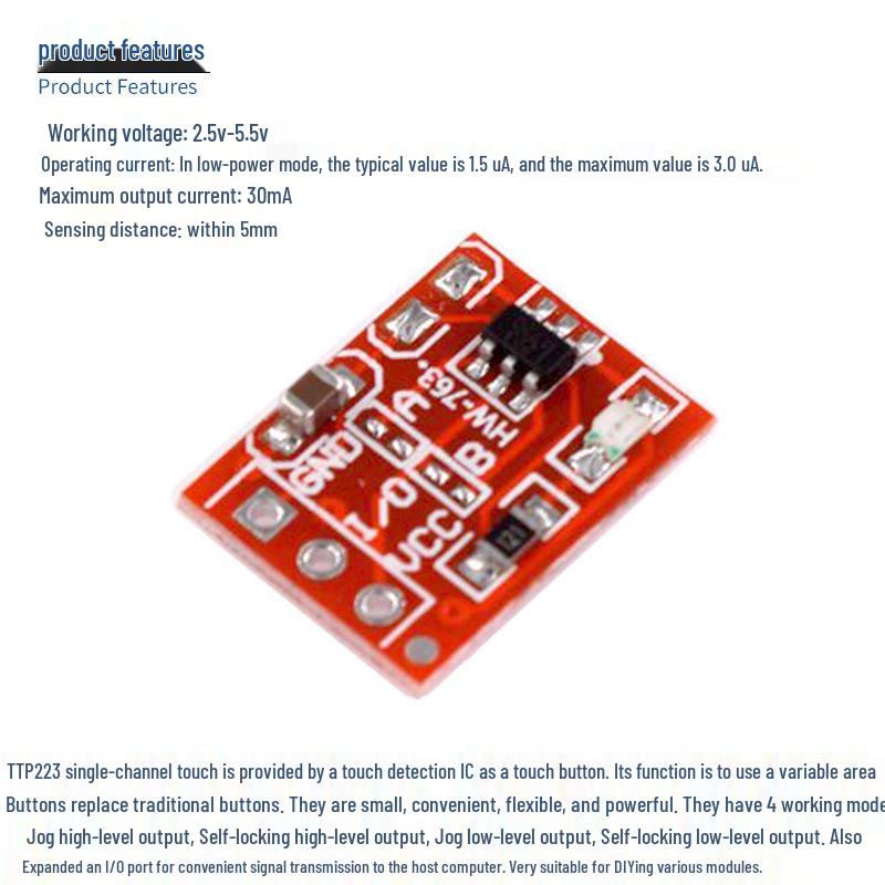 TTP223 Capacitive Touch Switch Module - Self-locking Jog, Single Channel Board