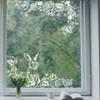 Glass Decal White Rabbit Flower Plant Electrostatic Glass Sticker Window Sticker Door And Window Decoration Anti-Collision Sticker