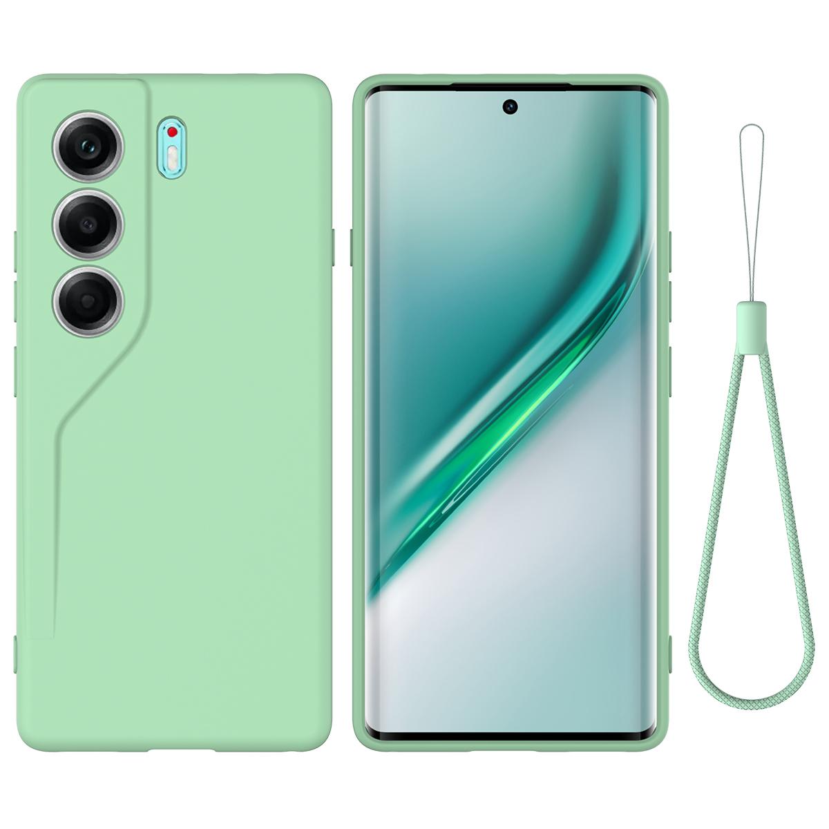 

For TECNO Camon 40 4G Liquid Silicone Case Phone Back Cover with Hand Strap Green