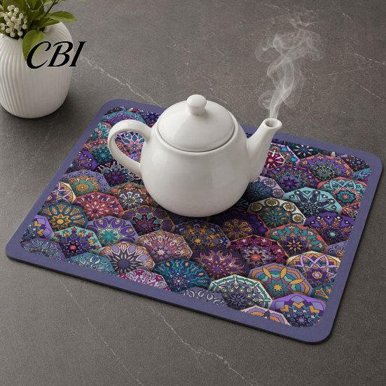 Tapis de séchage lavable en machine, Tapis de vaisselle bohème, Super absorbant en terre de diatomées, Égouttoir pour évier de cuisine, Antidérapant, Coloré, Ethnique, Isolation thermique