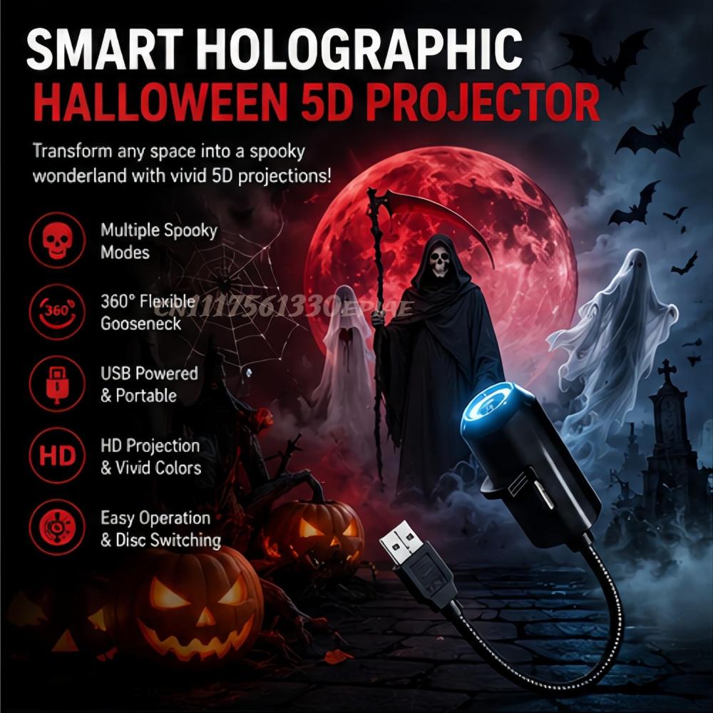 2027 Upgraded 5D plug and play hd Christmas projector - HD Smart Dynamic Night Light, 360° Rotating USB Powered Projector