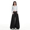 Women's High Waist Wide Leg Jeans American Vintage Non Stretch Black Denim Trousers Floor Length Casual Pants